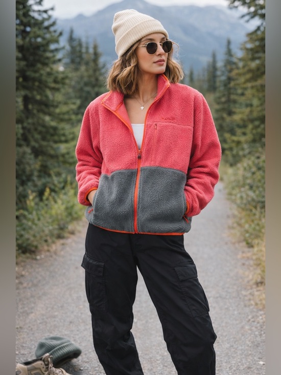 Marmot Jackets & Blazers - Marmot Fleece Jacket Womens XL Pink Gray Colorblock Full Zip Cozy Gorpcore